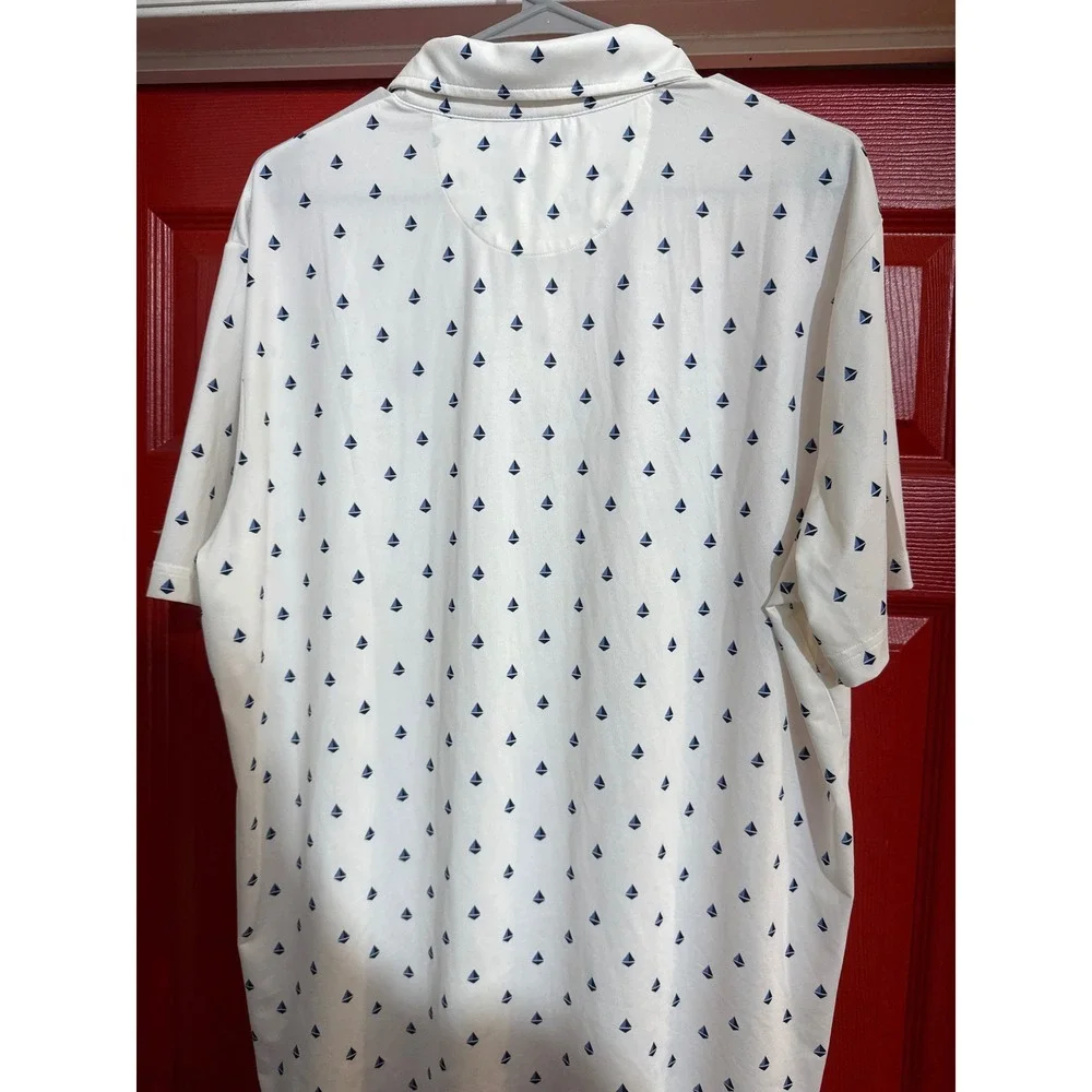 Polo Ralph Lauren Mens Performance Sailboat Print Polo Shirt White Blue Large